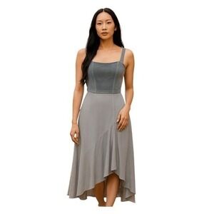 Joyfolie Mala Corset Midi Dress Blue Faux Suede Sheer Flowy Skirt Bohemian S